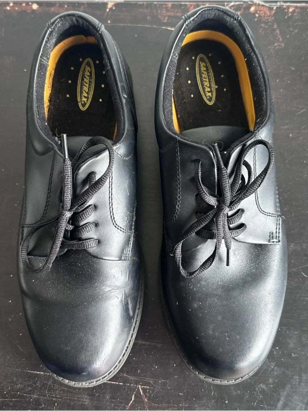Safetrax Slip Resistant Leather Work Shoes Men’s 9.5 Black‎ Lace-Up Restaurant